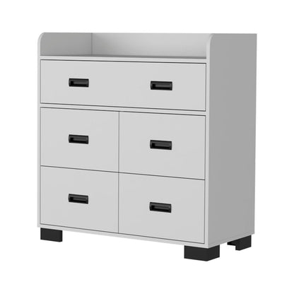 33" White Wood And Metal Five Drawer Dresser