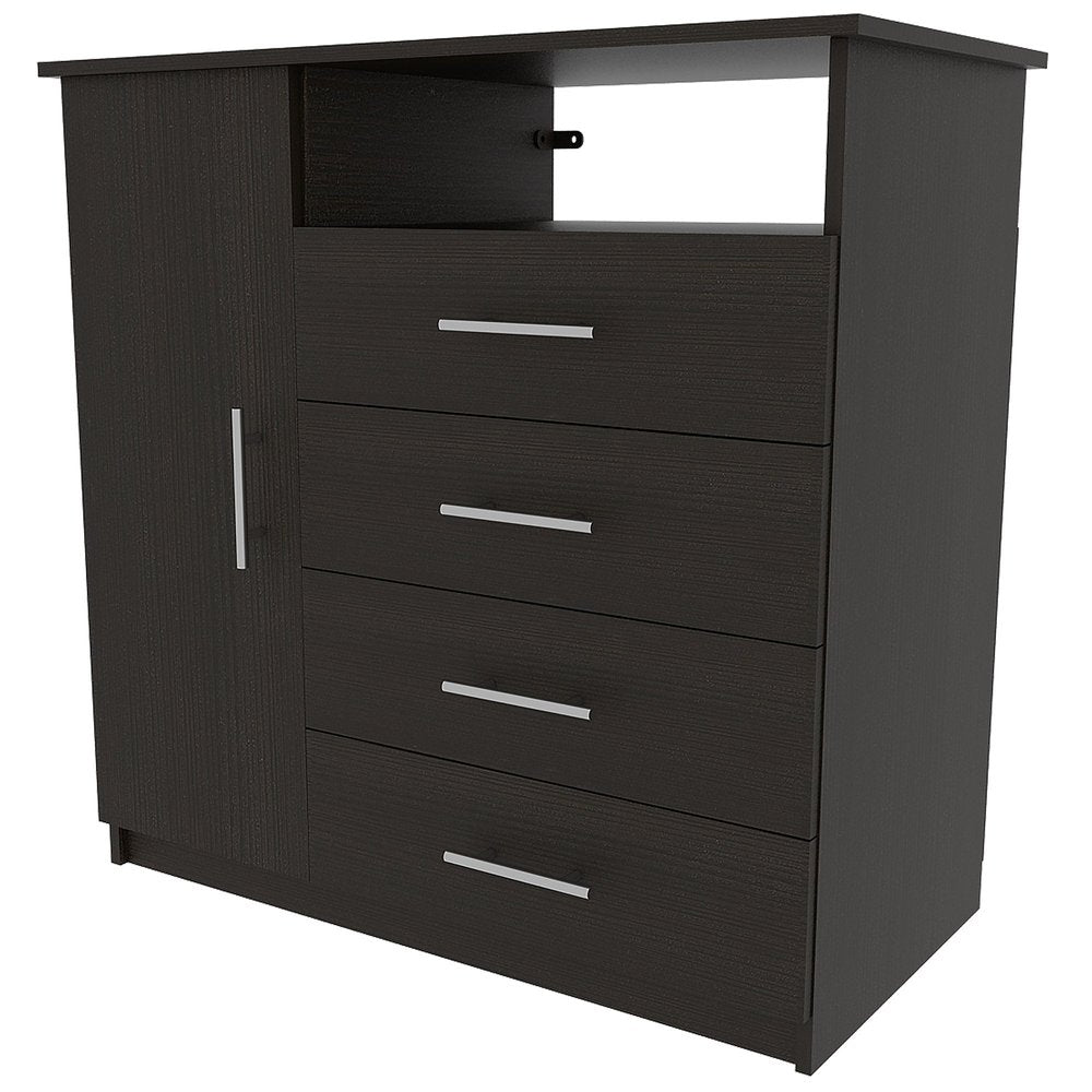 35" Black Wood And Metal Four Drawer Combo Dresser