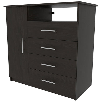 35" Black Wood And Metal Four Drawer Combo Dresser