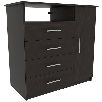 35" Black Wood And Metal Four Drawer Combo Dresser