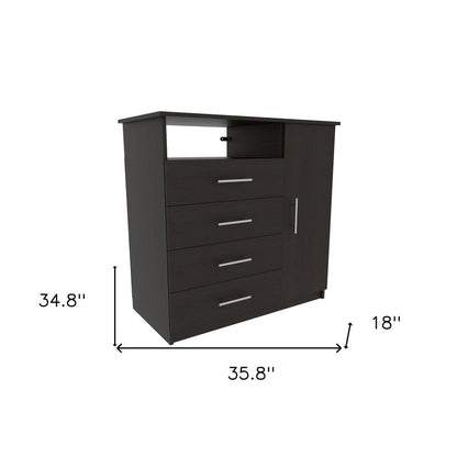 35" Black Wood And Metal Four Drawer Combo Dresser