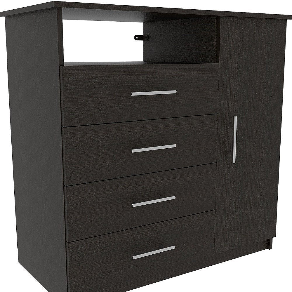 35" Black Wood And Metal Four Drawer Combo Dresser — view 2