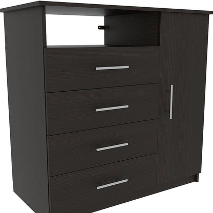 35" Black Wood And Metal Four Drawer Combo Dresser
