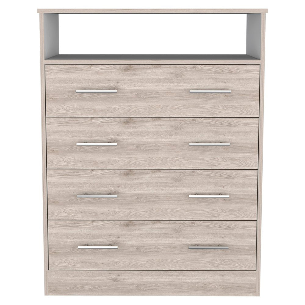 33" Light Gray Wood And Metal Four Drawer Dresser