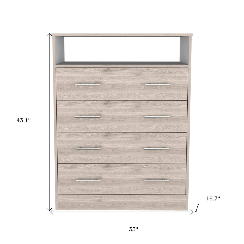 33" Light Gray Wood And Metal Four Drawer Dresser