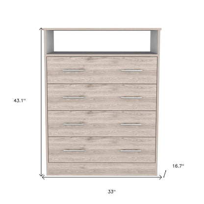 33" Light Gray Wood And Metal Four Drawer Dresser