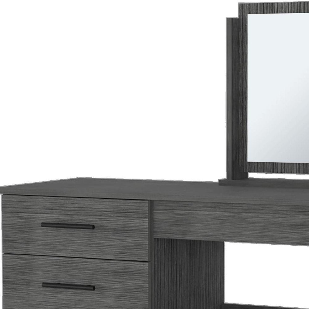 39" Gray Wood Mirrored Four Drawer Vanity Table HomeRoots