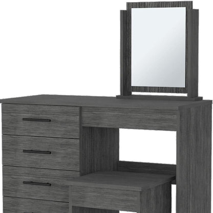 39" Gray Wood Mirrored Four Drawer Vanity Table HomeRoots