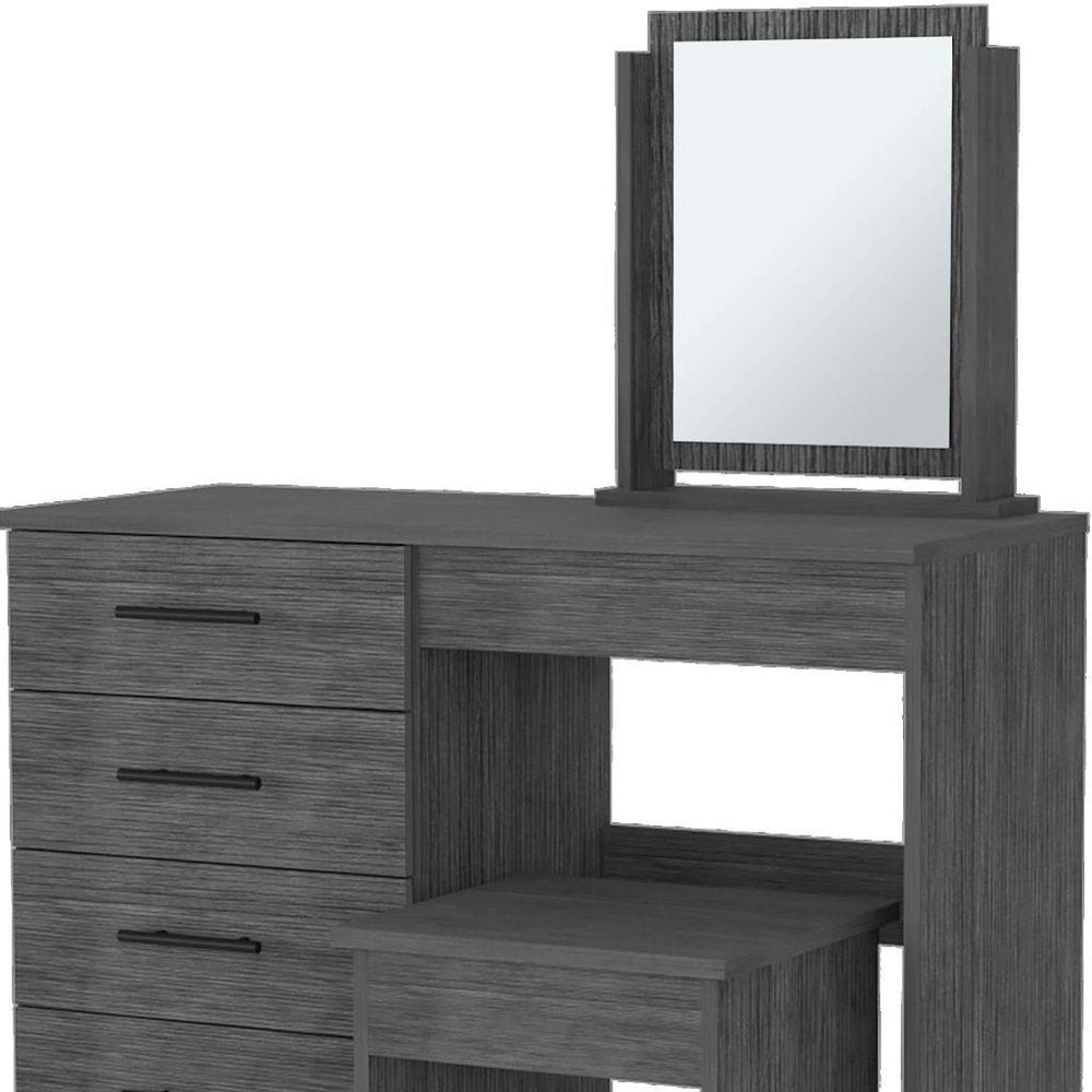 39" Gray Wood Mirrored Four Drawer Vanity Table — view 6