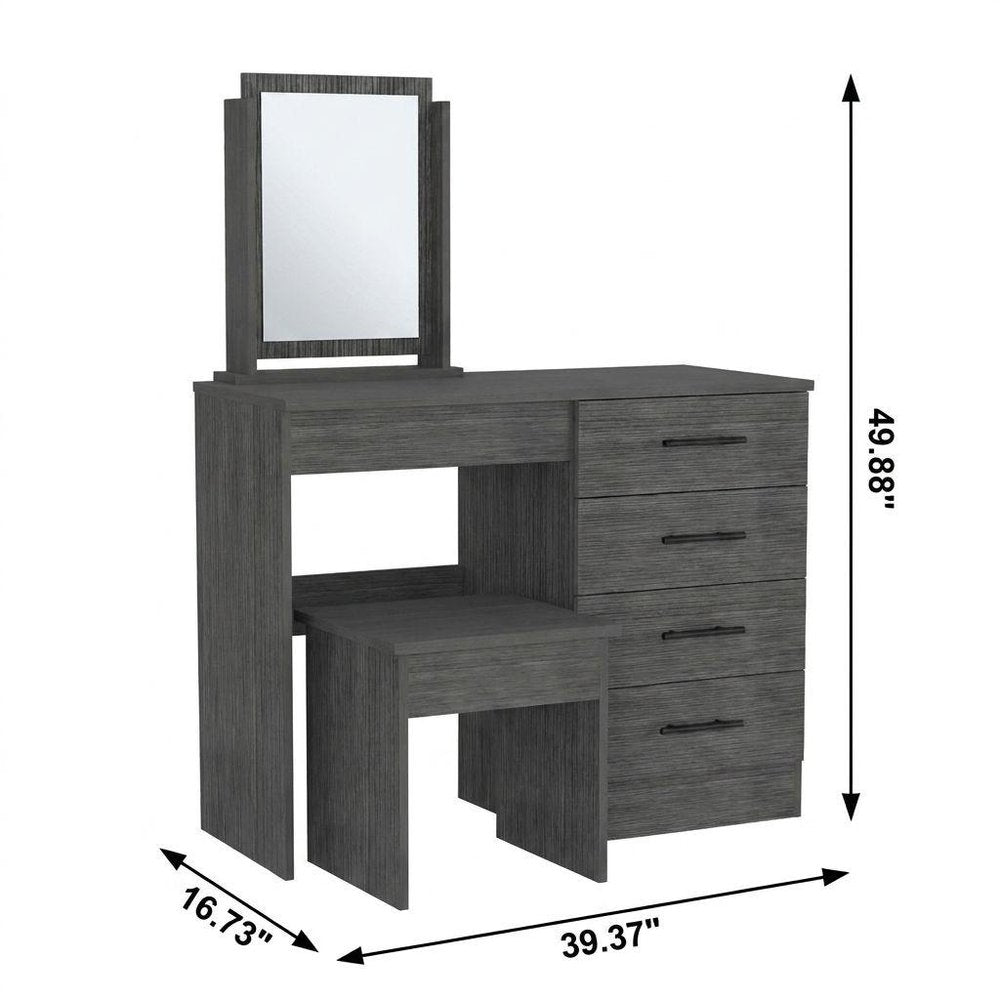 39" Gray Wood Mirrored Four Drawer Vanity Table HomeRoots