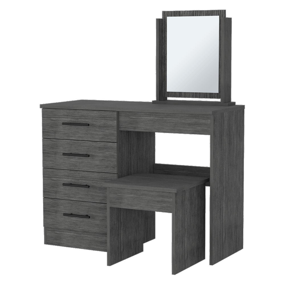 39" Gray Wood Mirrored Four Drawer Vanity Table HomeRoots