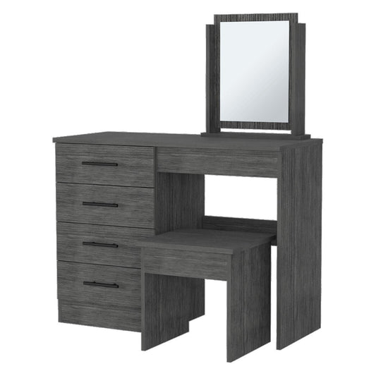 39" Gray Wood Mirrored Four Drawer Vanity Table