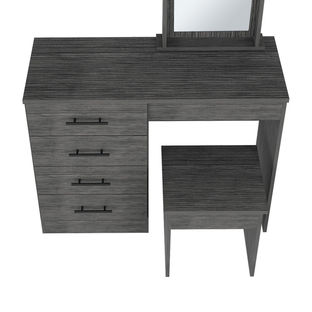 39" Gray Wood Mirrored Four Drawer Vanity Table — view 4
