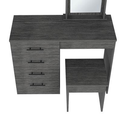 39" Gray Wood Mirrored Four Drawer Vanity Table HomeRoots