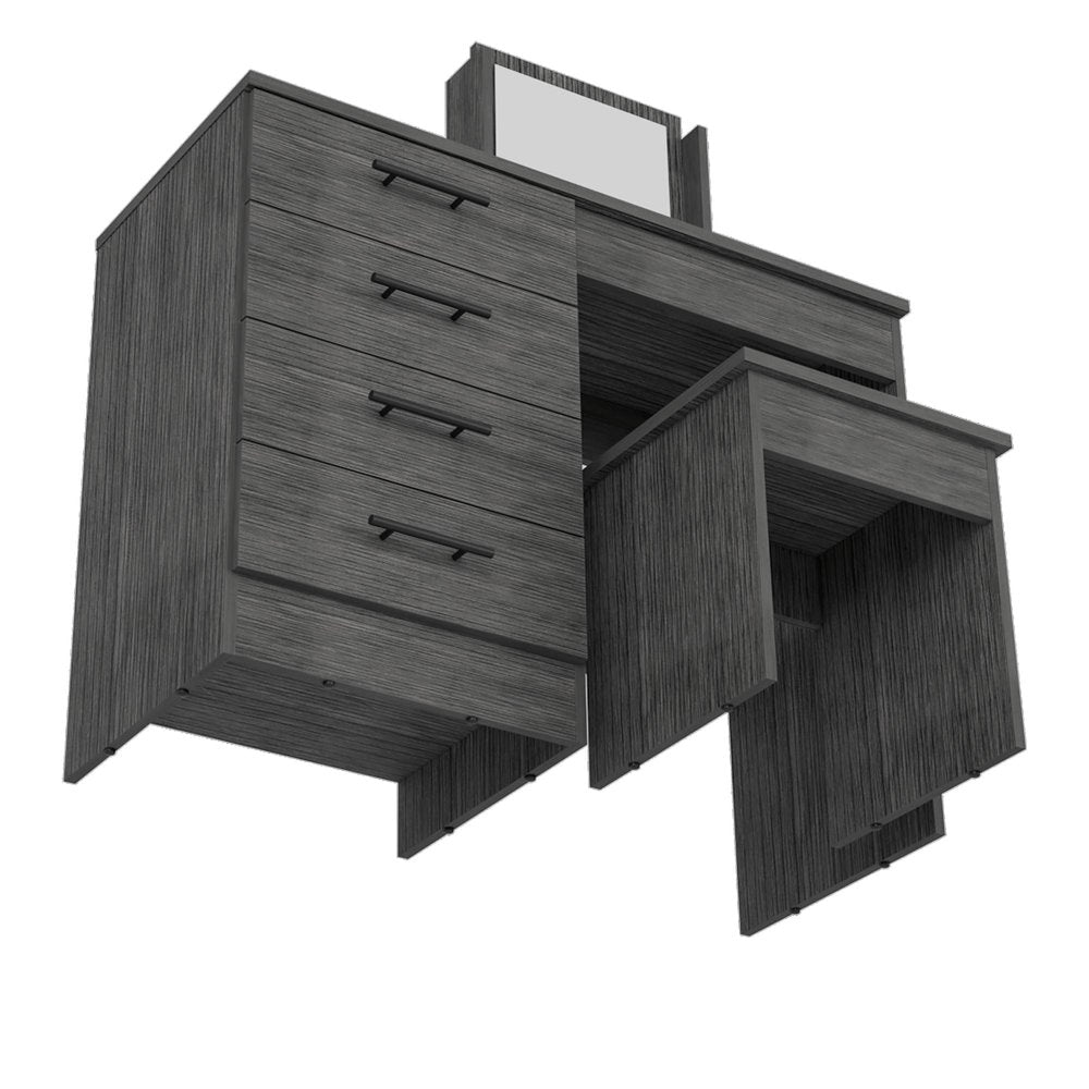 39" Gray Wood Mirrored Four Drawer Vanity Table — view 3