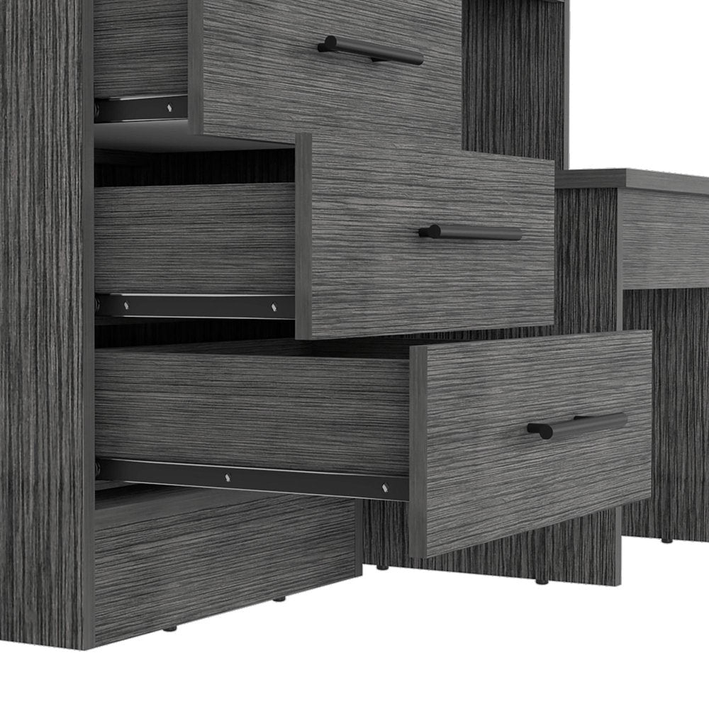 39" Gray Wood Mirrored Four Drawer Vanity Table HomeRoots