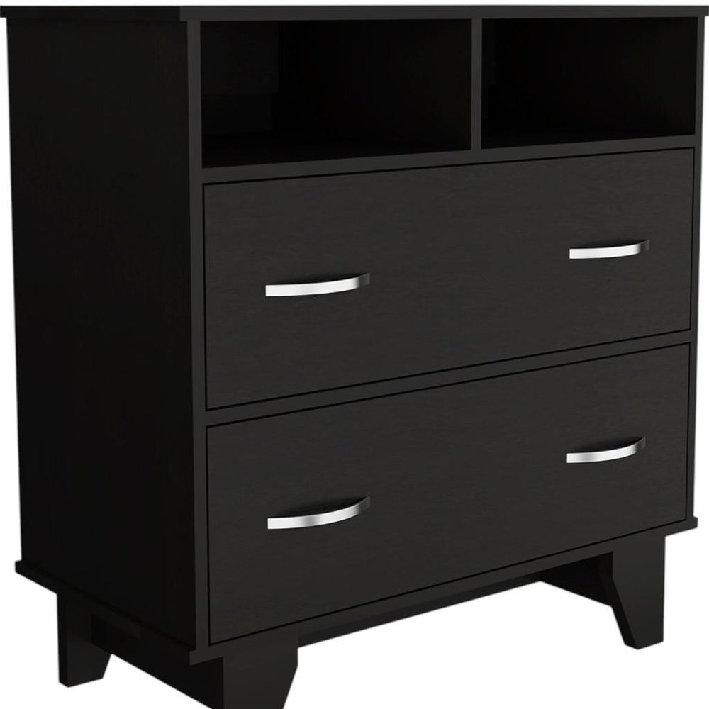 32" Black Wood And Metal Two Drawer Dresser