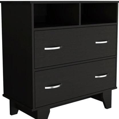 32" Black Wood And Metal Two Drawer Dresser