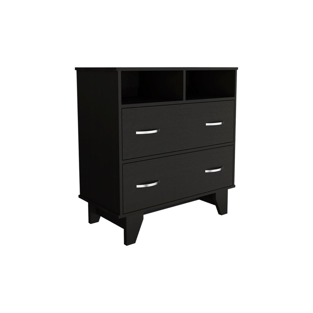 32" Black Wood And Metal Two Drawer Dresser — view 1
