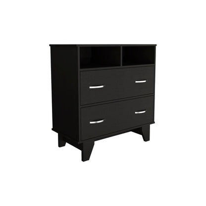 32" Black Wood And Metal Two Drawer Dresser