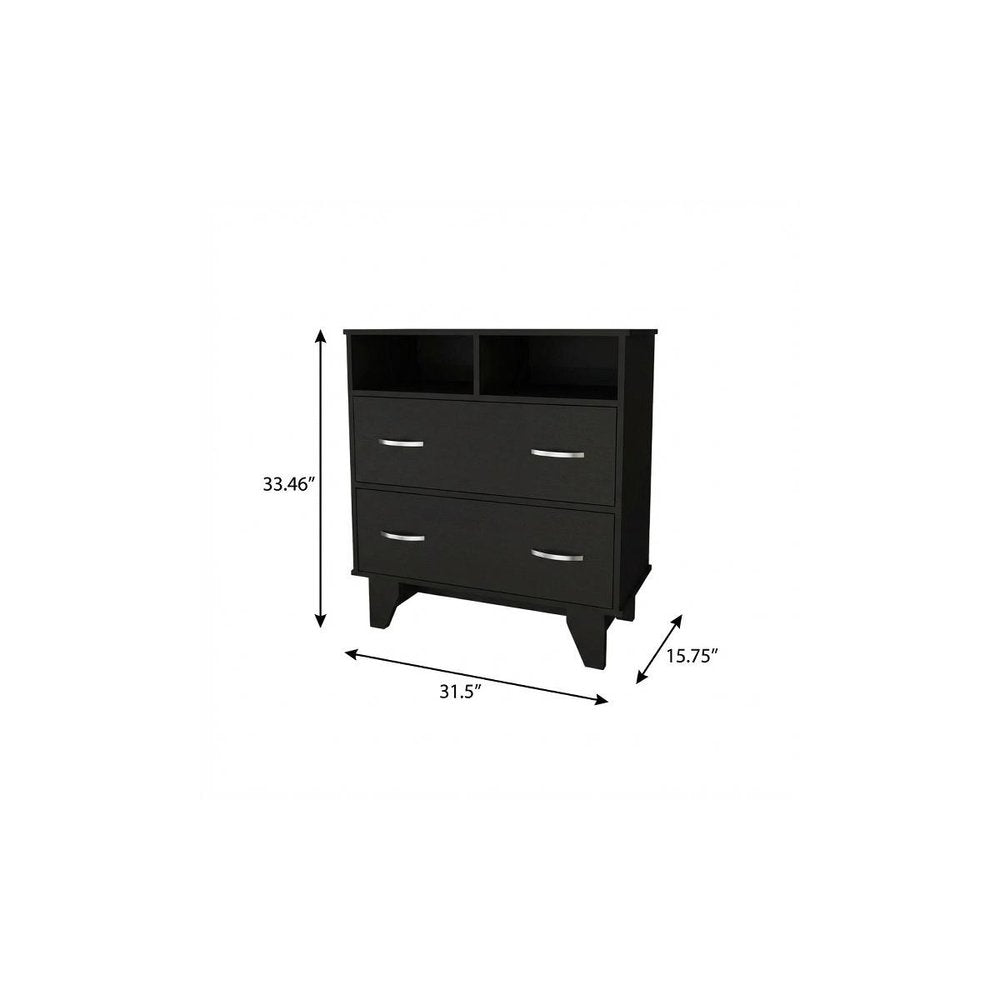 32" Black Wood And Metal Two Drawer Dresser — view 9