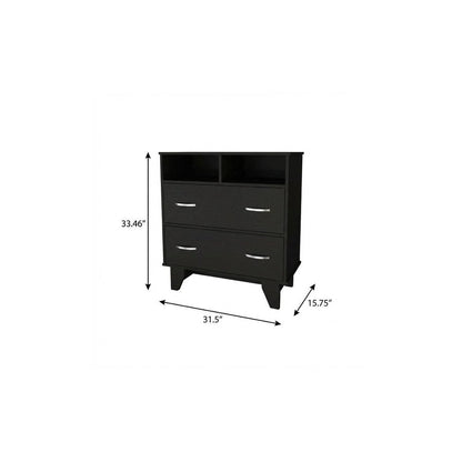 32" Black Wood And Metal Two Drawer Dresser