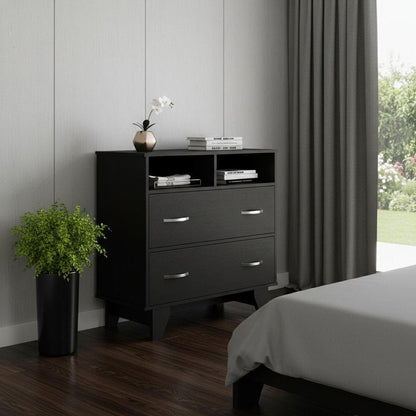 32" Black Wood And Metal Two Drawer Dresser