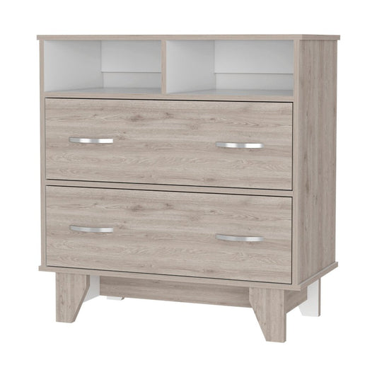 32" Light Gray Wood And Metal Two Drawer Dresser