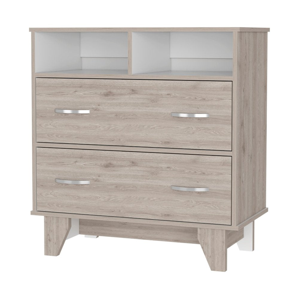 32" White Wood And Metal Two Drawer Dresser