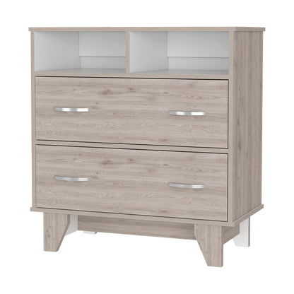 32" White Wood And Metal Two Drawer Dresser