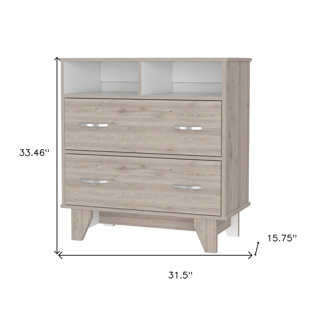 32" Oak Wood Two Drawer Dresser HomeRoots