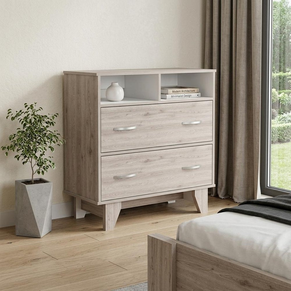 32" Oak Wood Two Drawer Dresser HomeRoots