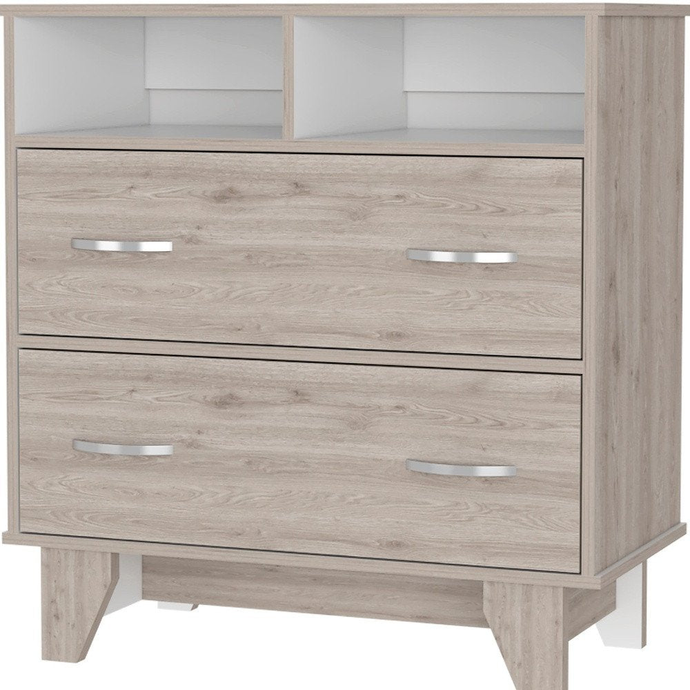 32" White Wood And Metal Two Drawer Dresser