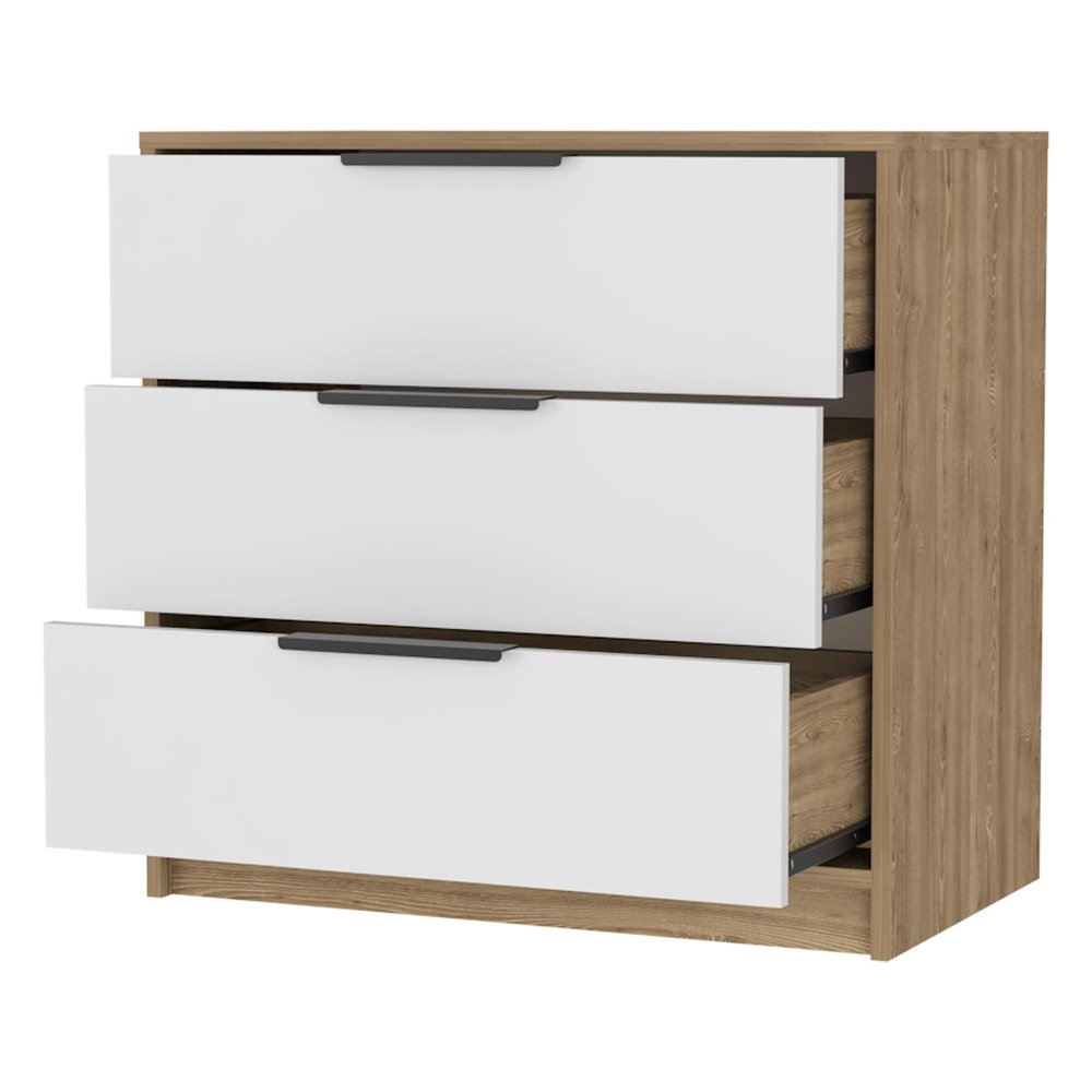 28" Oak And White Wood Three Drawer Dresser — view 2