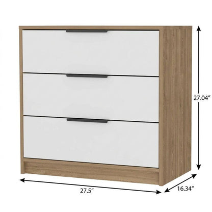 28" Oak And White Wood Three Drawer Dresser HomeRoots