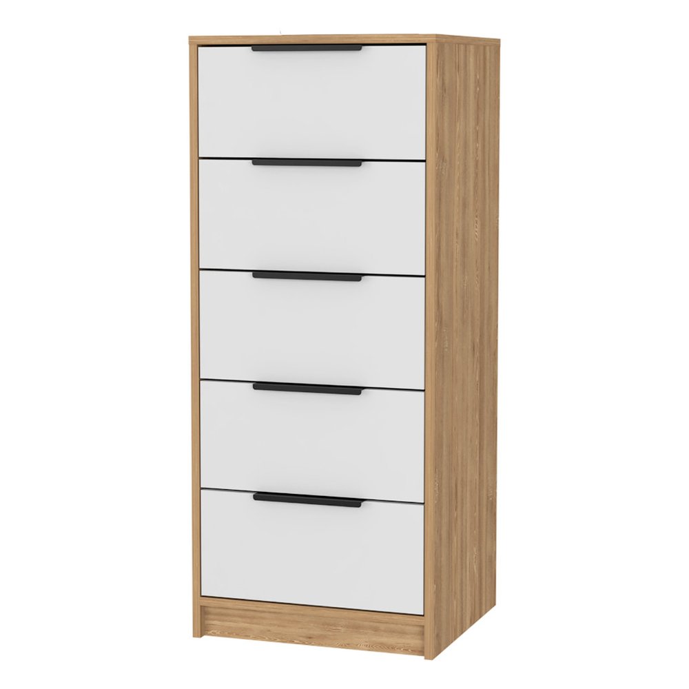18" White And Natural Wood And Metal Five Drawer Dresser — view 1