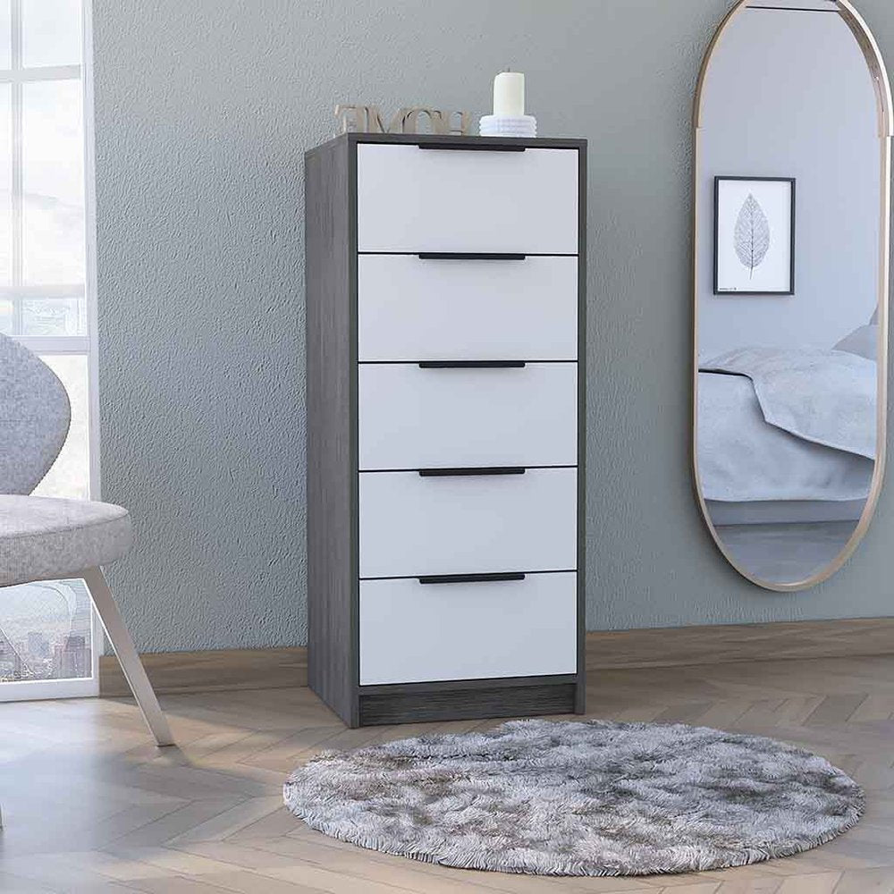 18" White And Natural Wood And Metal Five Drawer Dresser — view 6