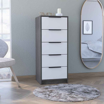 18" White And Natural Wood And Metal Five Drawer Dresser