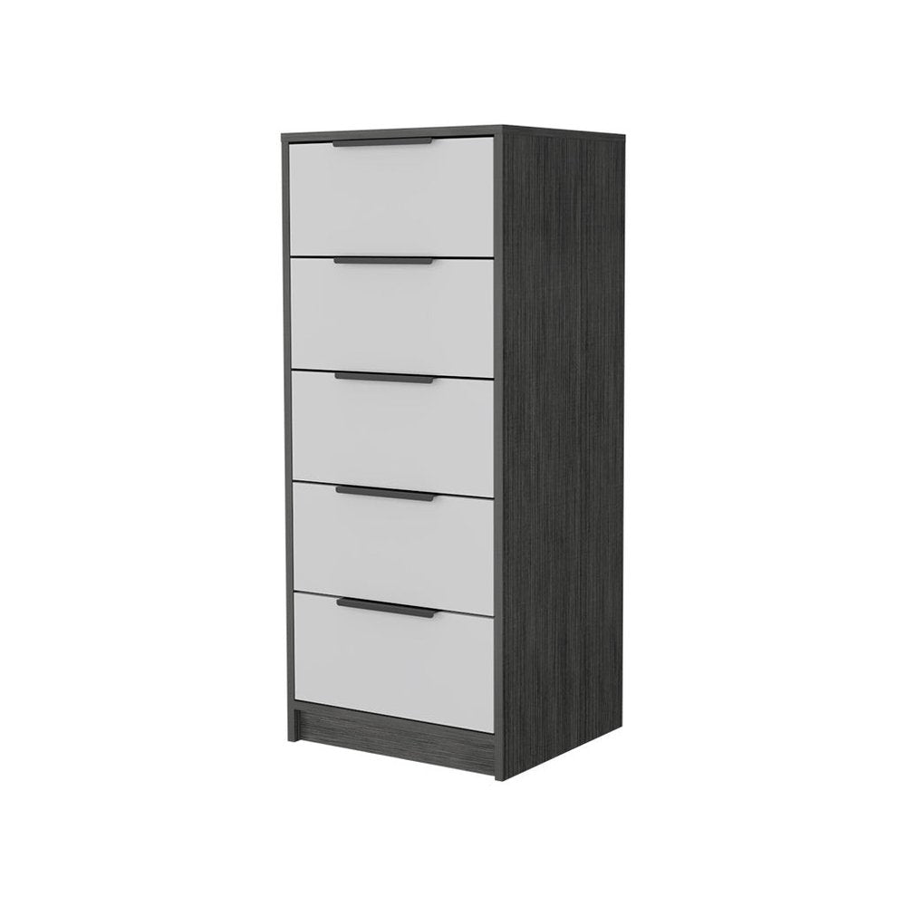 18" White And Natural Wood And Metal Five Drawer Dresser