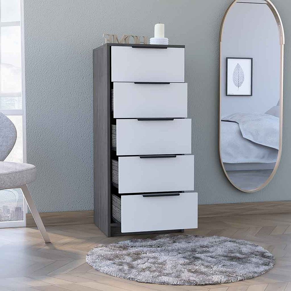 18" White And Natural Wood And Metal Five Drawer Dresser — view 8