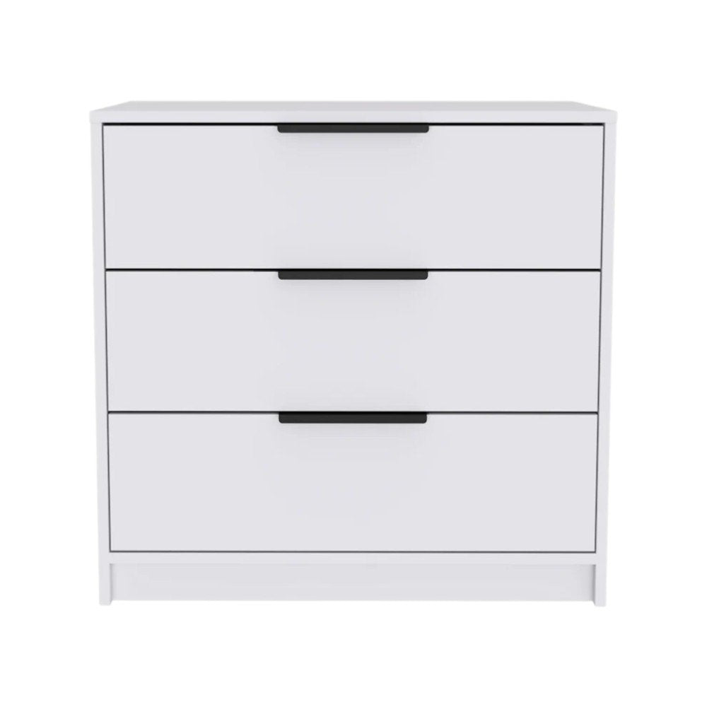 28" White Wood And Metal Three Drawer Dresser — view 4