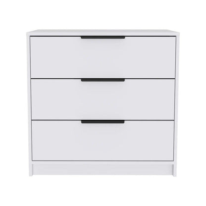 28" White Wood And Metal Three Drawer Dresser