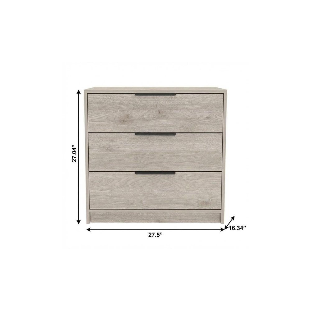 28" Light Gray Wood And Metal Three Drawer Dresser