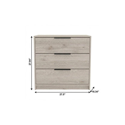 28" Light Gray Wood And Metal Three Drawer Dresser