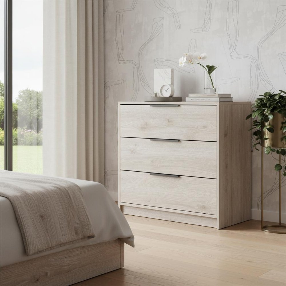28" Light Gray Wood And Metal Three Drawer Dresser