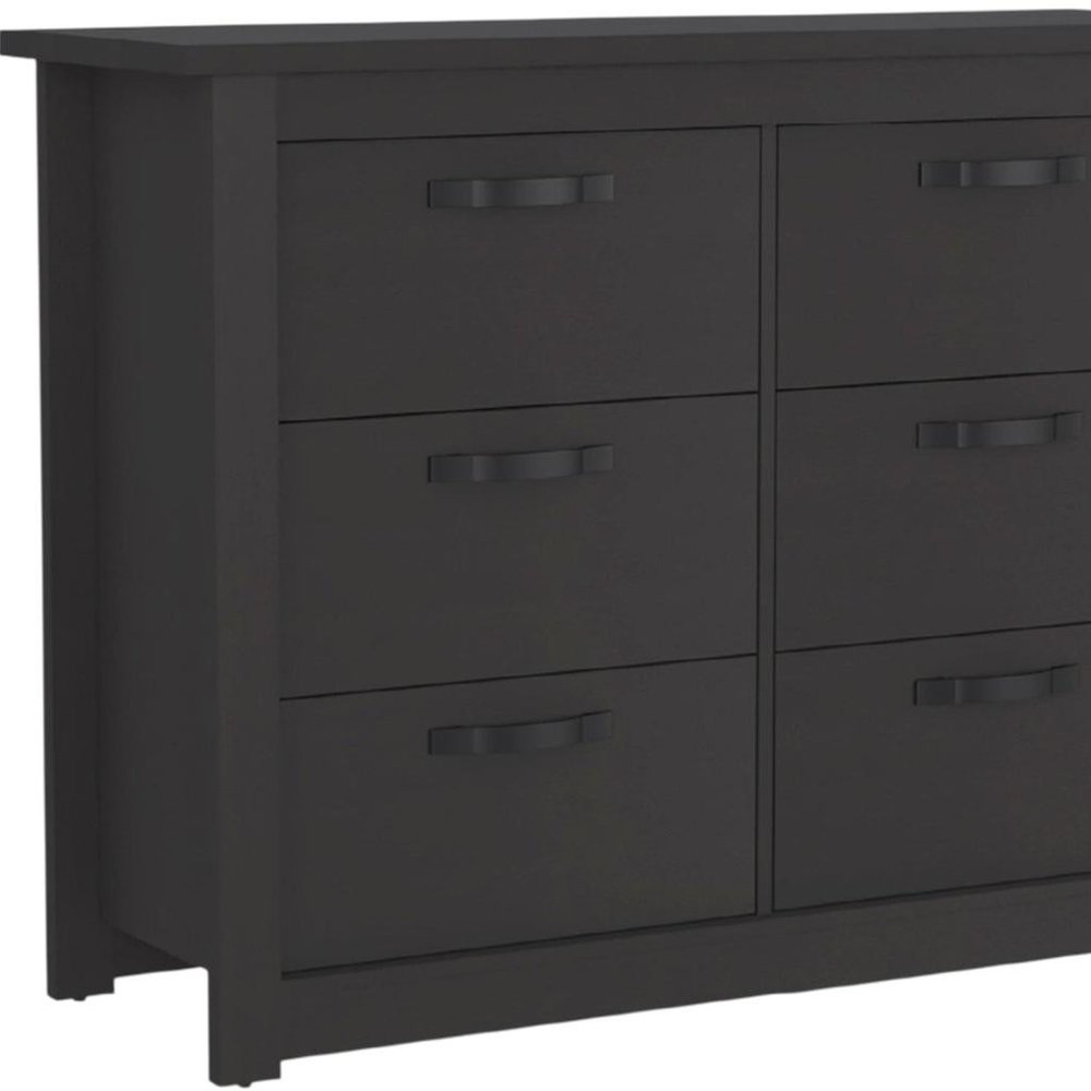 47" Black Wood And Metal Six Drawer Double Dresser — view 2