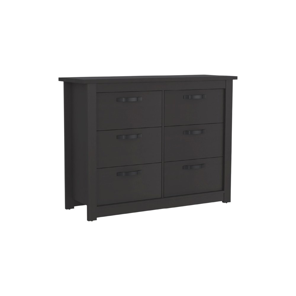 47" Black Wood And Metal Six Drawer Double Dresser