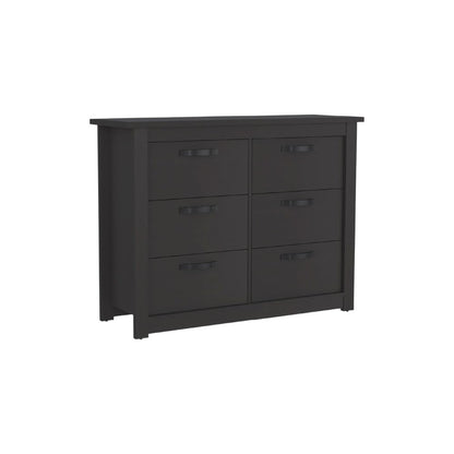 47" Black Wood And Metal Six Drawer Double Dresser