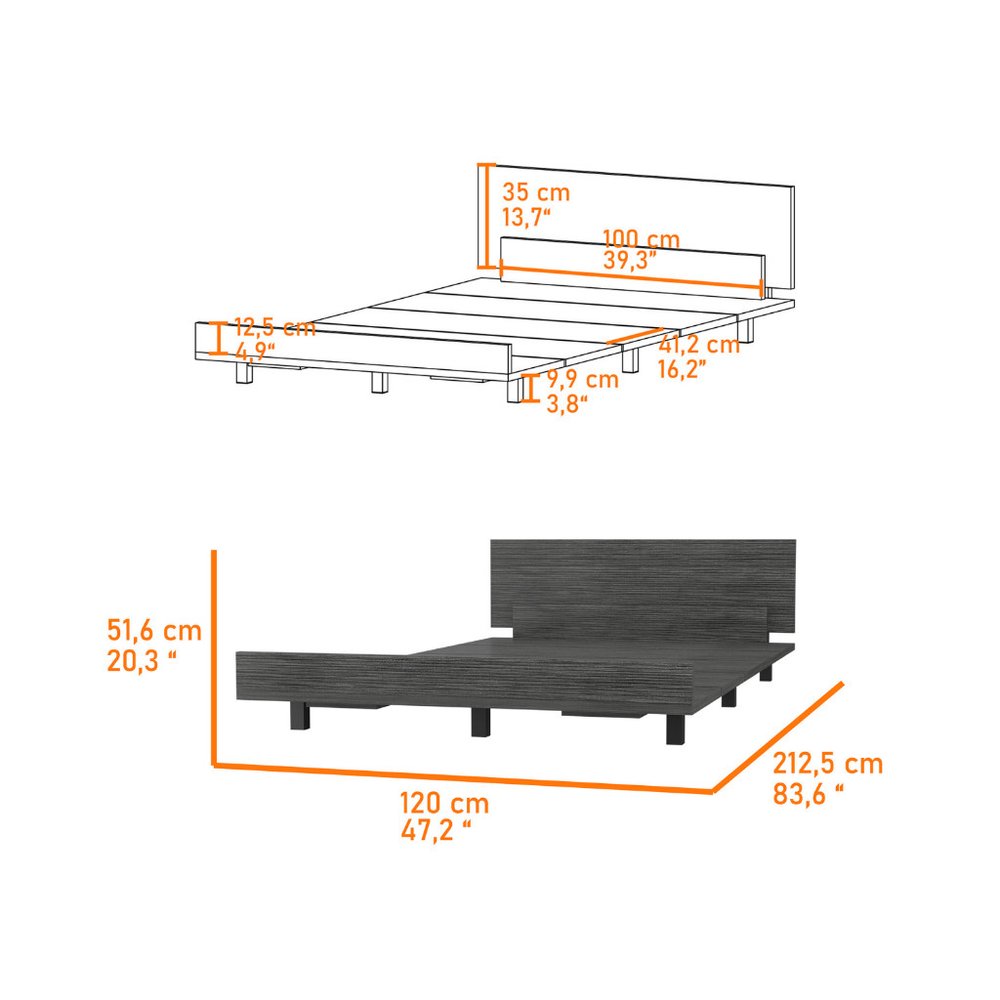 Gray Wood Twin Bed Frame — view 2