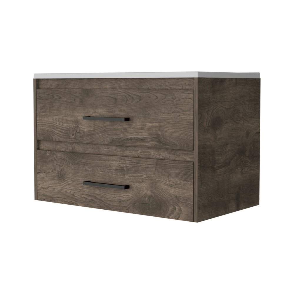32" Dark Brown And White Wood Wall Mounted Bathroom Cabinet — view 3